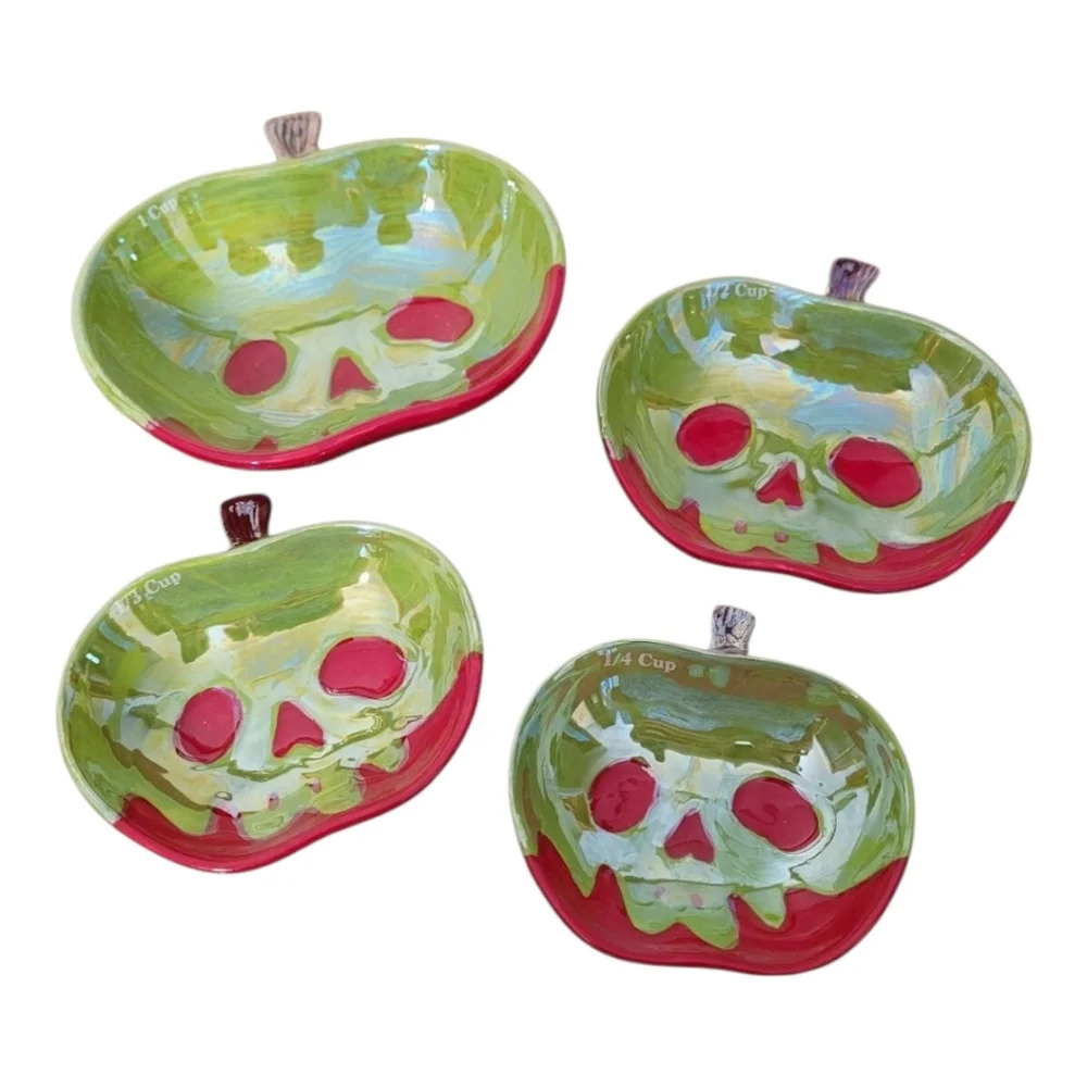 NWT Disney Villains Poison Apple Measuring Cups Set of 4 Hand Painted Ceramic